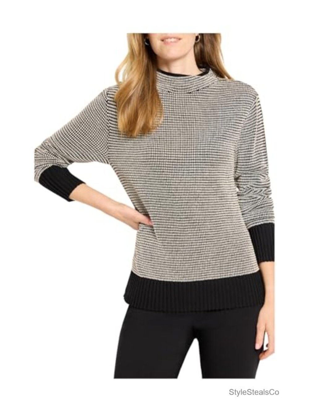 NIC+ZOE Funnel Neck Pixel Knit Pullover Sweater Relaxed Fit Long Sleeve